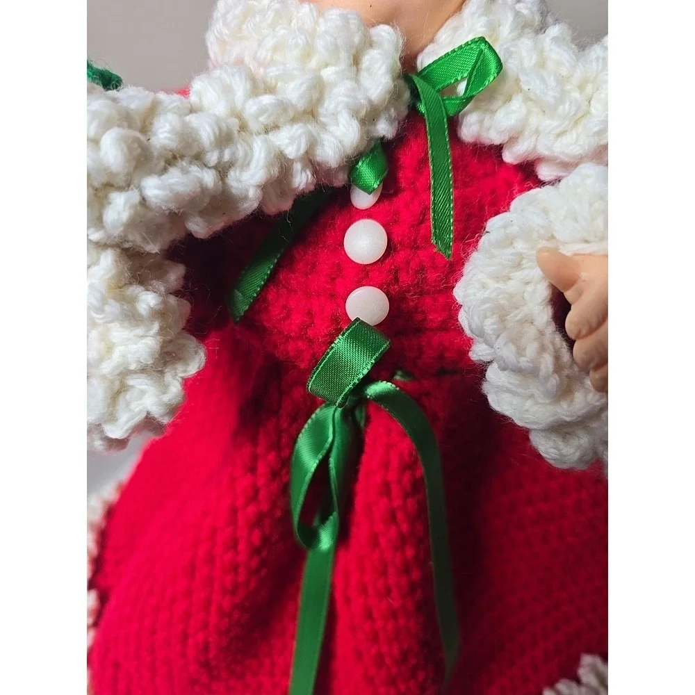 Mrs Claus Christmas Doll Red Knit Dress Holiday Decor Shelf Sitter Vintage Style